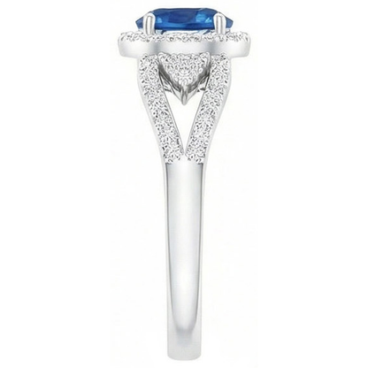 2.65 Ct Round Cut Sapphire And Natural Earth Mined Diamonds Ring White Gold