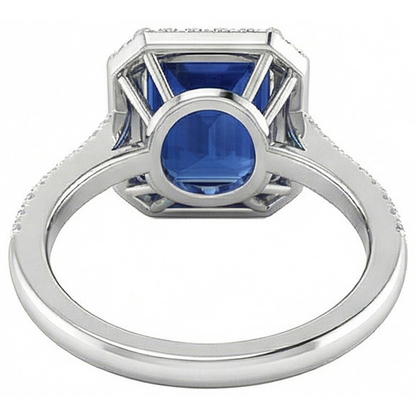 2.70 Carats Blue Emerald Cut Sapphire With Natural Earth Mined Diamond Ring 14K White Gold