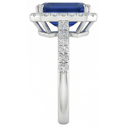 2.70 Carats Blue Emerald Cut Sapphire With Natural Earth Mined Diamond Ring 14K White Gold