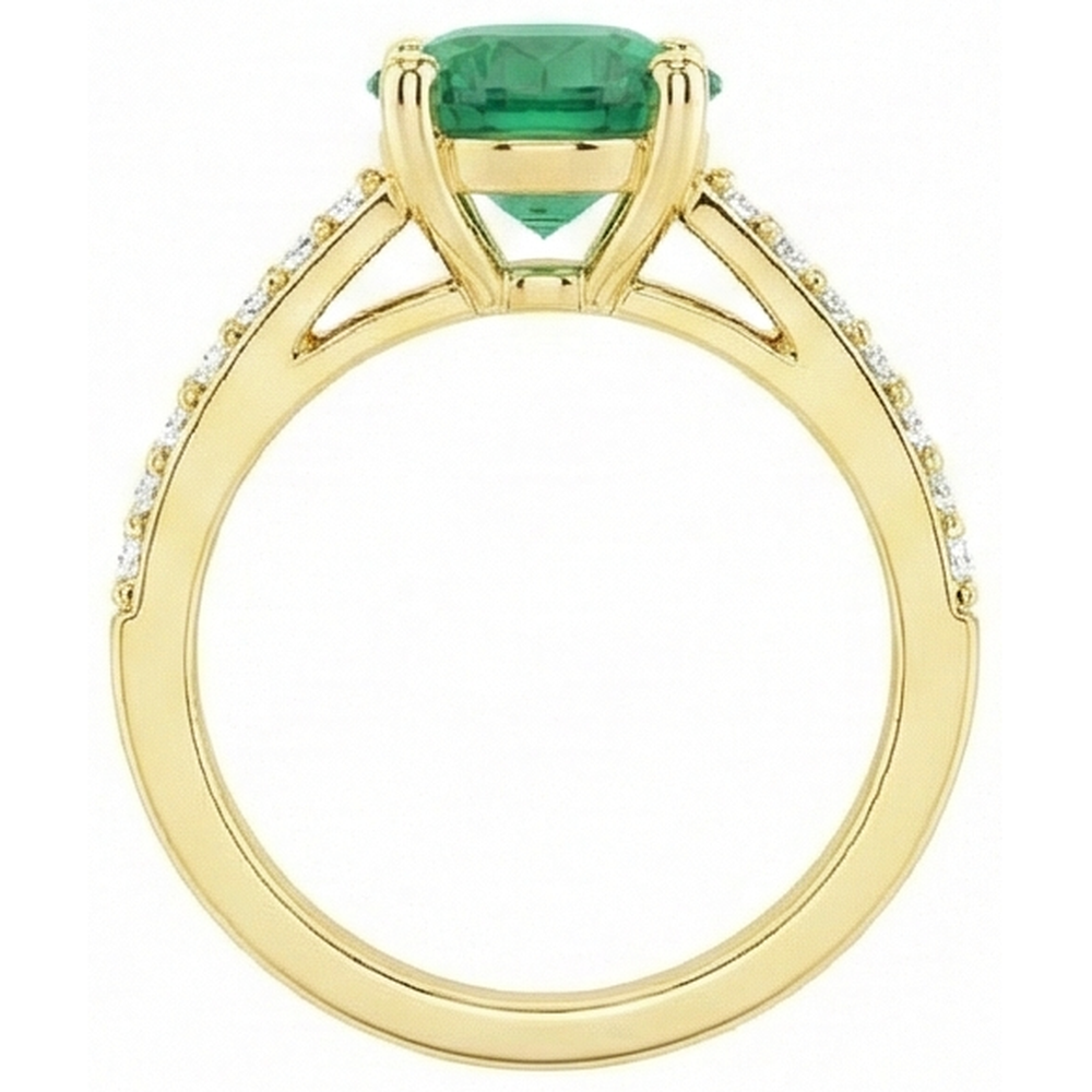 2.70 Carats Green Emerald GIA With Natural Earth Mined Diamond 14K Yellow Gold Engagement Ring