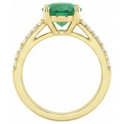2.70 Carats Green Emerald GIA With Natural Earth Mined Diamond 14K Yellow Gold Engagement Ring