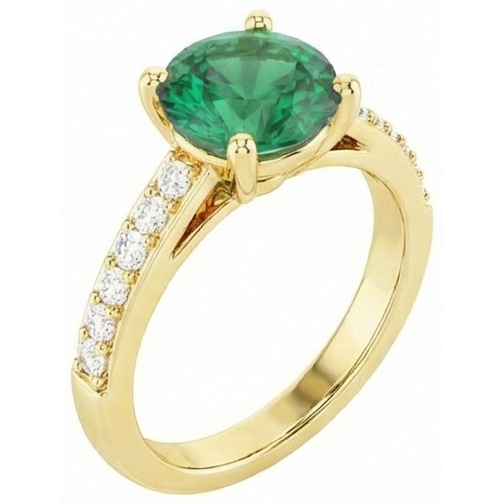 2.70 Carats Green Emerald GIA With Natural Earth Mined Diamond 14K Yellow Gold Engagement Ring