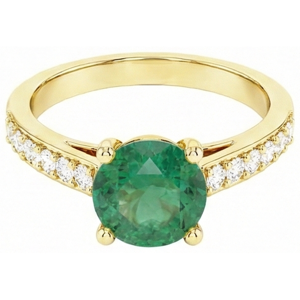 2.70 Carats Green Emerald GIA With Natural Earth Mined Diamond 14K Yellow Gold Engagement Ring