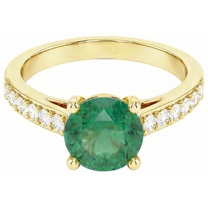 2.70 Carats Green Emerald GIA With Natural Earth Mined Diamond 14K Yellow Gold Engagement Ring