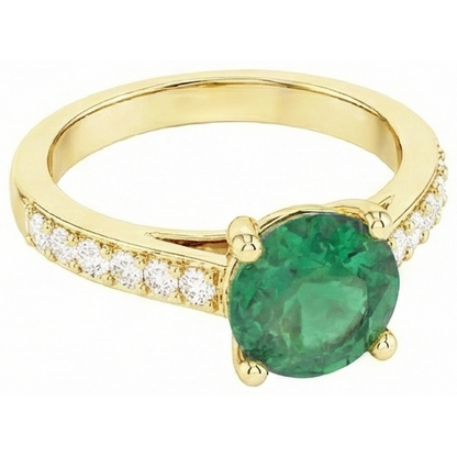 2.70 Carats Green Emerald GIA With Natural Earth Mined Diamond 14K Yellow Gold Engagement Ring