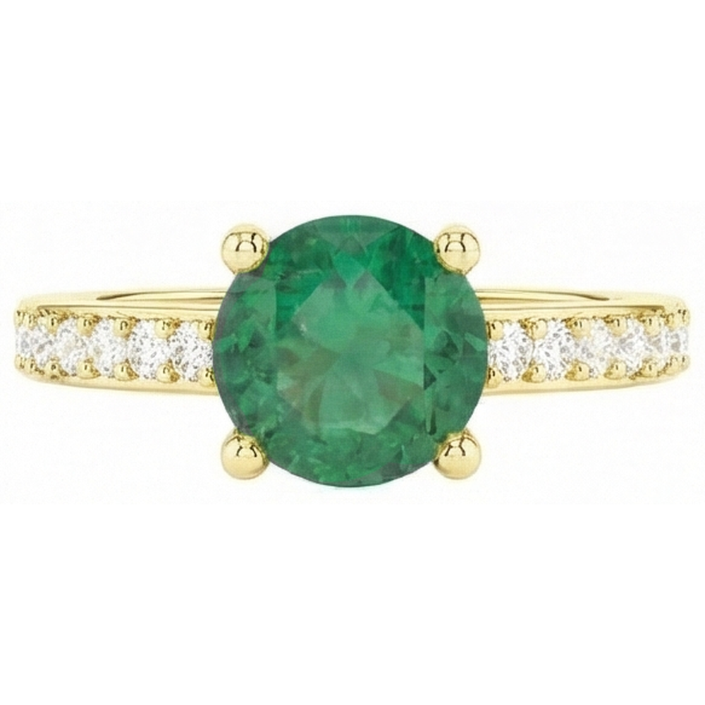 2.70 Carats Green Emerald GIA With Natural Earth Mined Diamond 14K Yellow Gold Engagement Ring