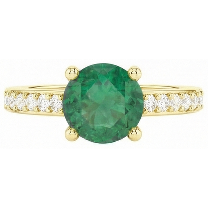 2.70 Carats Green Emerald GIA With Natural Earth Mined Diamond 14K Yellow Gold Engagement Ring