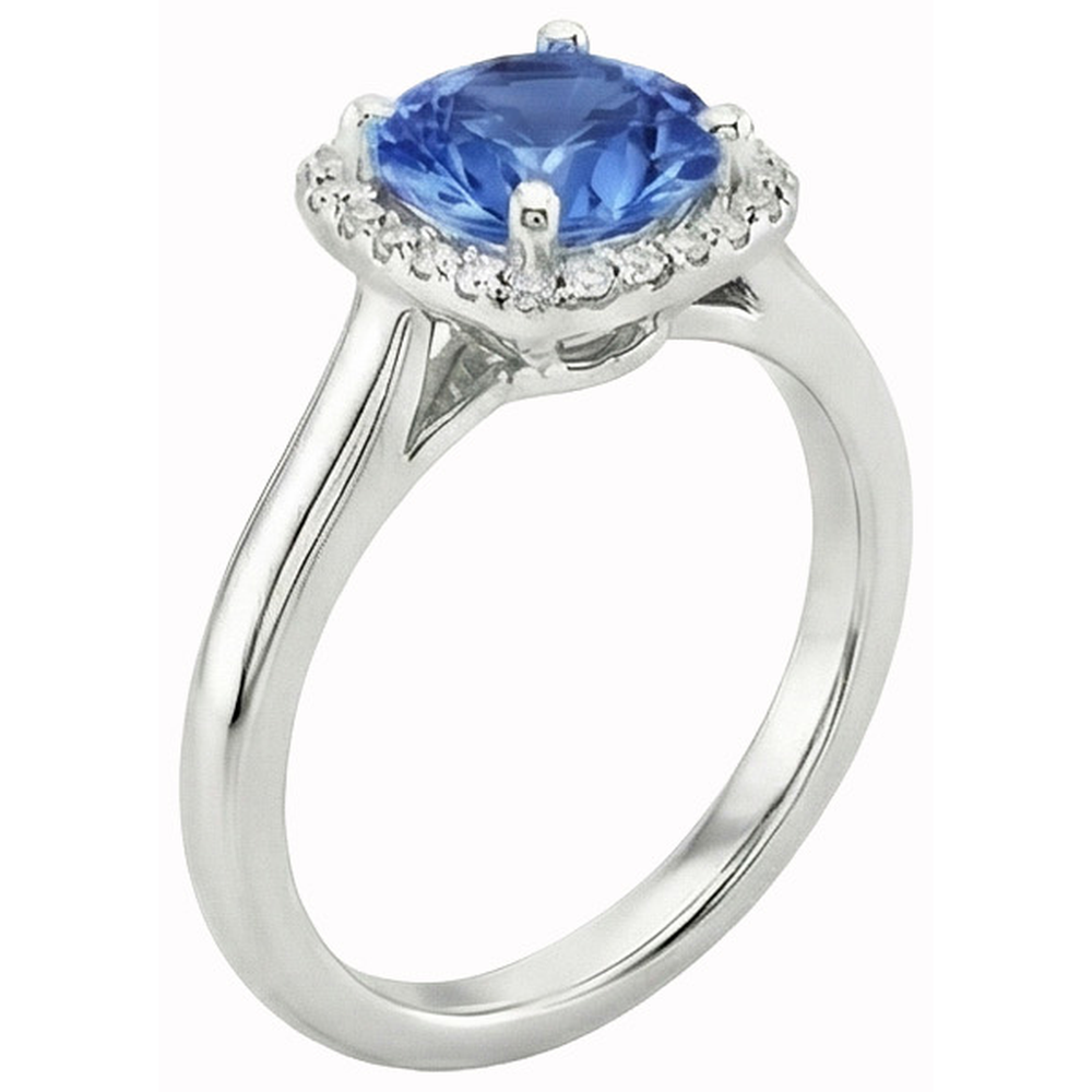 2.70 Carats Halo Ceylon Sapphire Natural Earth Mined Diamonds Ring White Gold 14K