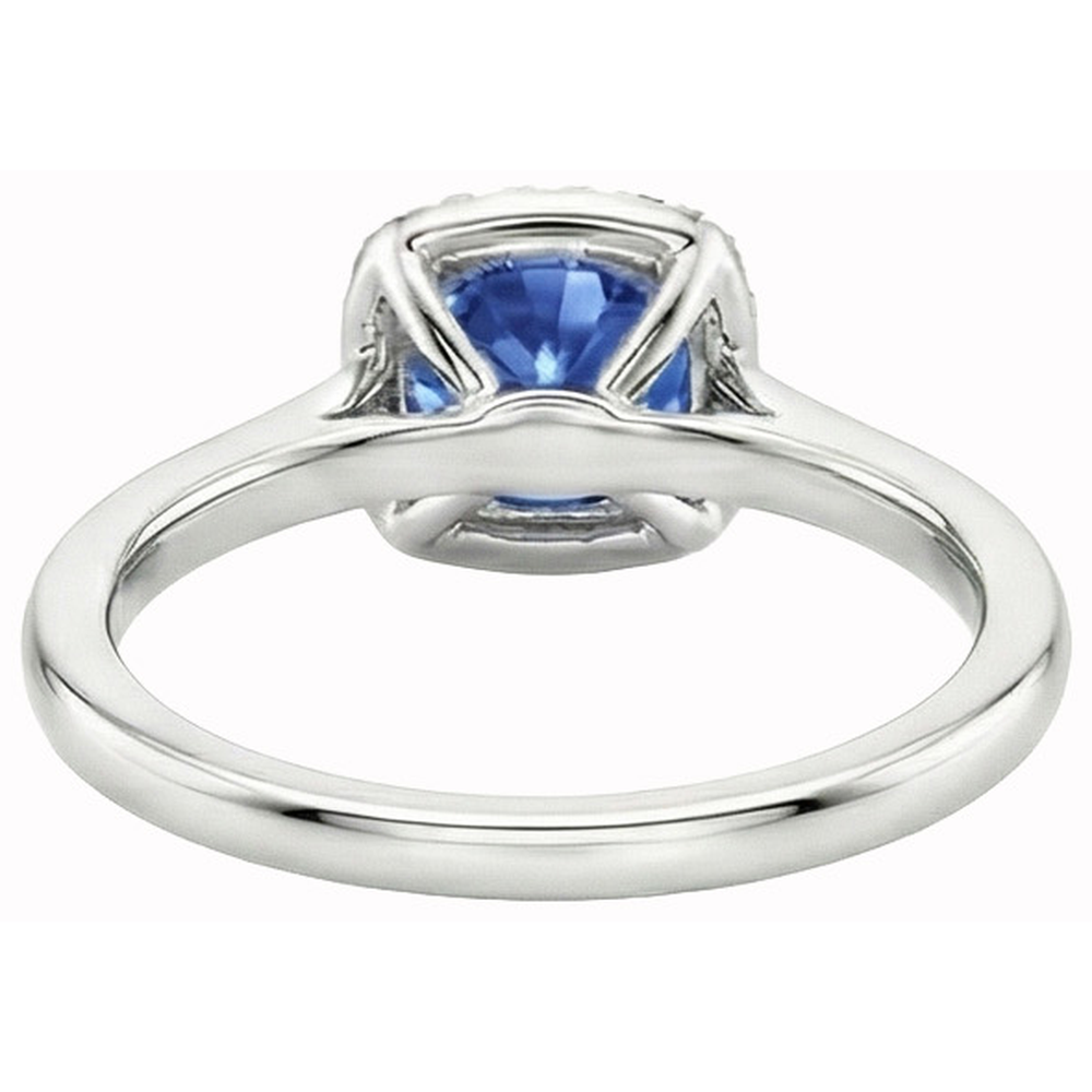 2.70 Carats Halo Ceylon Sapphire Natural Earth Mined Diamonds Ring White Gold 14K