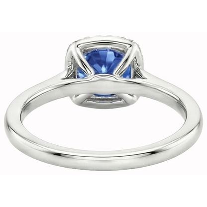 2.70 Carats Halo Ceylon Sapphire Natural Earth Mined Diamonds Ring White Gold 14K