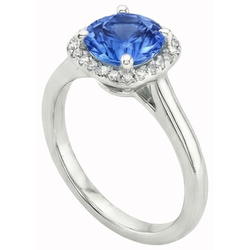 2.70 Carats Halo Ceylon Sapphire Natural Earth Mined Diamonds Ring White Gold 14K