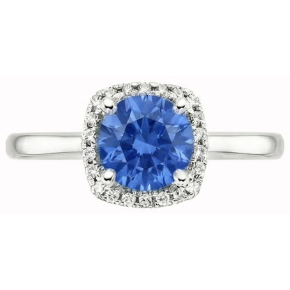 2.70 Carats Halo Ceylon Sapphire Natural Earth Mined Diamonds Ring White Gold 14K
