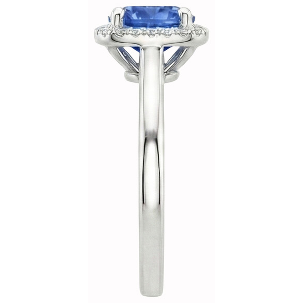2.70 Carats Halo Ceylon Sapphire Natural Earth Mined Diamonds Ring White Gold 14K