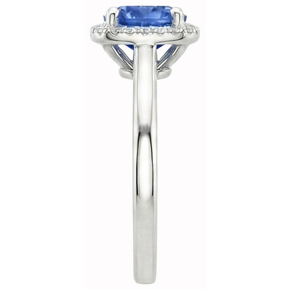 2.70 Carats Halo Ceylon Sapphire Natural Earth Mined Diamonds Ring White Gold 14K