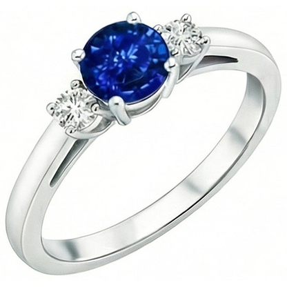 2.70 Ct Blue Sapphire And Natural Earth Mined Diamonds Three Stone Ring Gold 14K