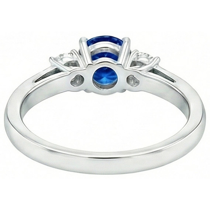 2.70 Ct Blue Sapphire And Natural Earth Mined Diamonds Three Stone Ring Gold 14K