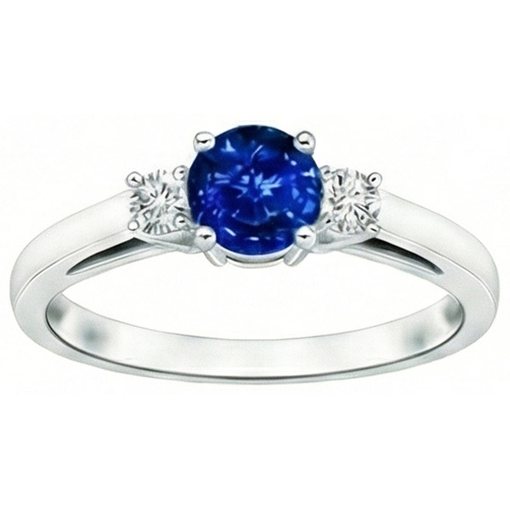 2.70 Ct Blue Sapphire And Natural Earth Mined Diamonds Three Stone Ring Gold 14K