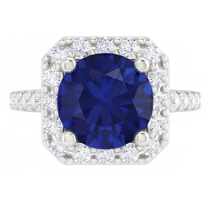 2.70 Ct Ceylon Sapphire & Natural Earth Mined Diamonds Halo Ring White Gold 14K