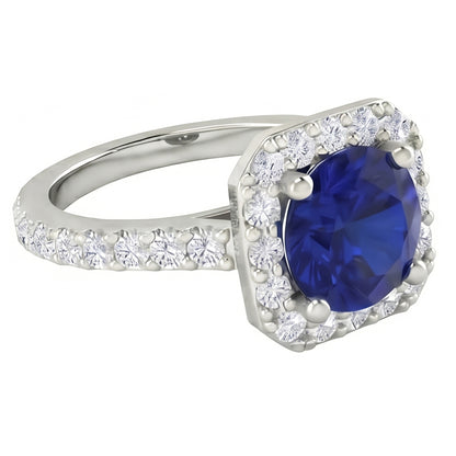 2.70 Ct Ceylon Sapphire & Natural Earth Mined Diamonds Halo Ring White Gold 14K