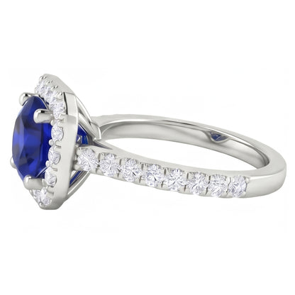 2.70 Ct Ceylon Sapphire & Natural Earth Mined Diamonds Halo Ring White Gold 14K