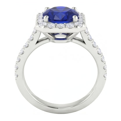 2.70 Ct Ceylon Sapphire & Natural Earth Mined Diamonds Halo Ring White Gold 14K