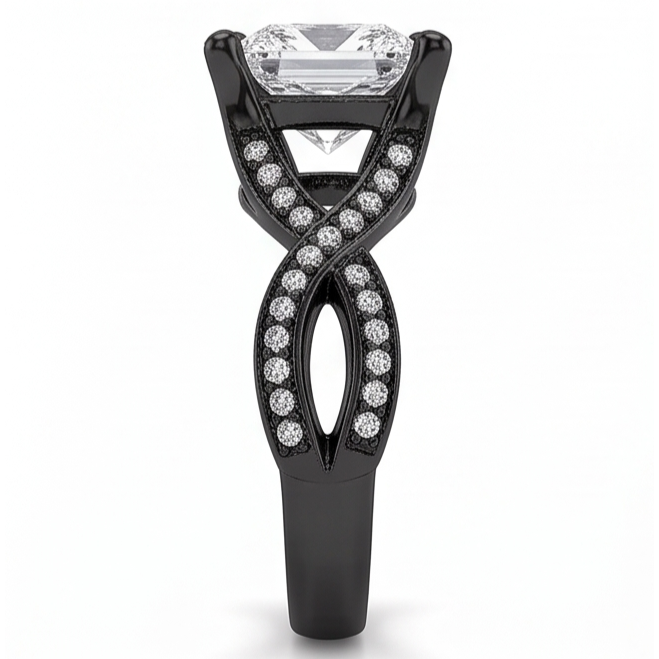2.75 Carats Princess & Round Genuine Natural Earth Mined Diamond Fancy Ring Black Gold 14K