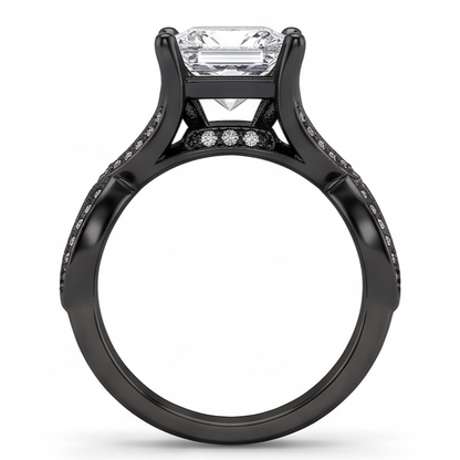 2.75 Carats Princess & Round Genuine Natural Earth Mined Diamond Fancy Ring Black Gold 14K