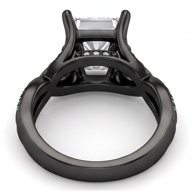 2.75 Carats Princess & Round Genuine Natural Earth Mined Diamond Fancy Ring Black Gold 14K