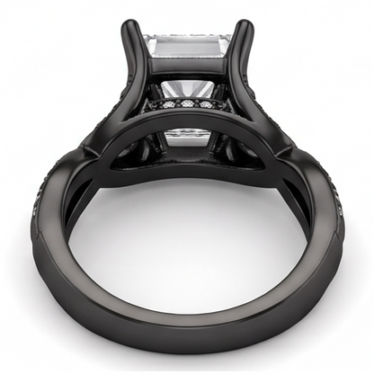 2.75 Carats Princess & Round Genuine Natural Earth Mined Diamond Fancy Ring Black Gold 14K