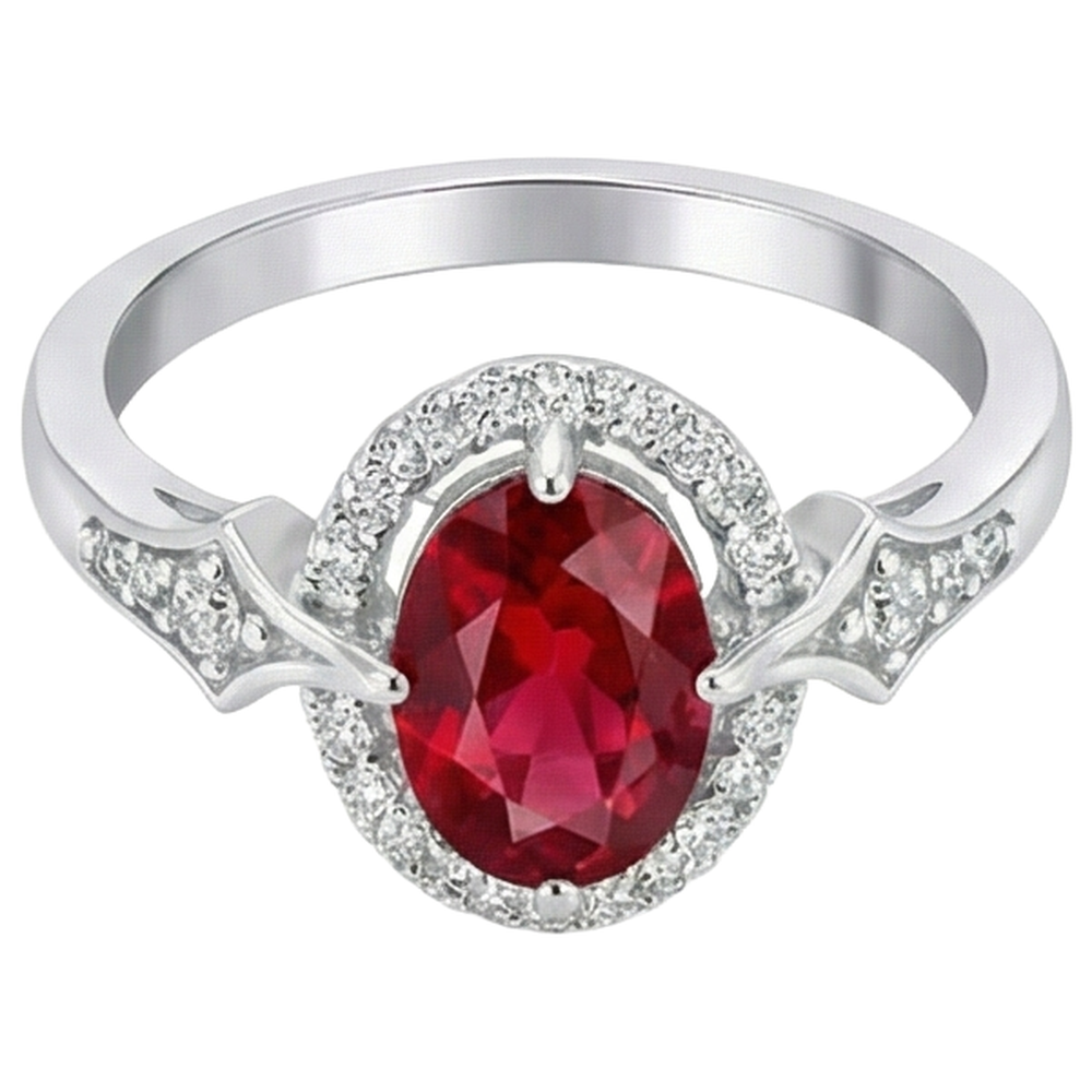2.75 Carats Ruby And Natural Earth Mined Diamonds Wedding Ring 14K White Gold