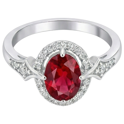 2.75 Carats Ruby And Natural Earth Mined Diamonds Wedding Ring 14K White Gold