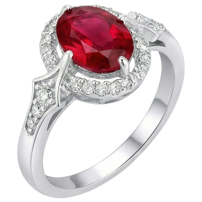 2.75 Carats Ruby And Natural Earth Mined Diamonds Wedding Ring 14K White Gold