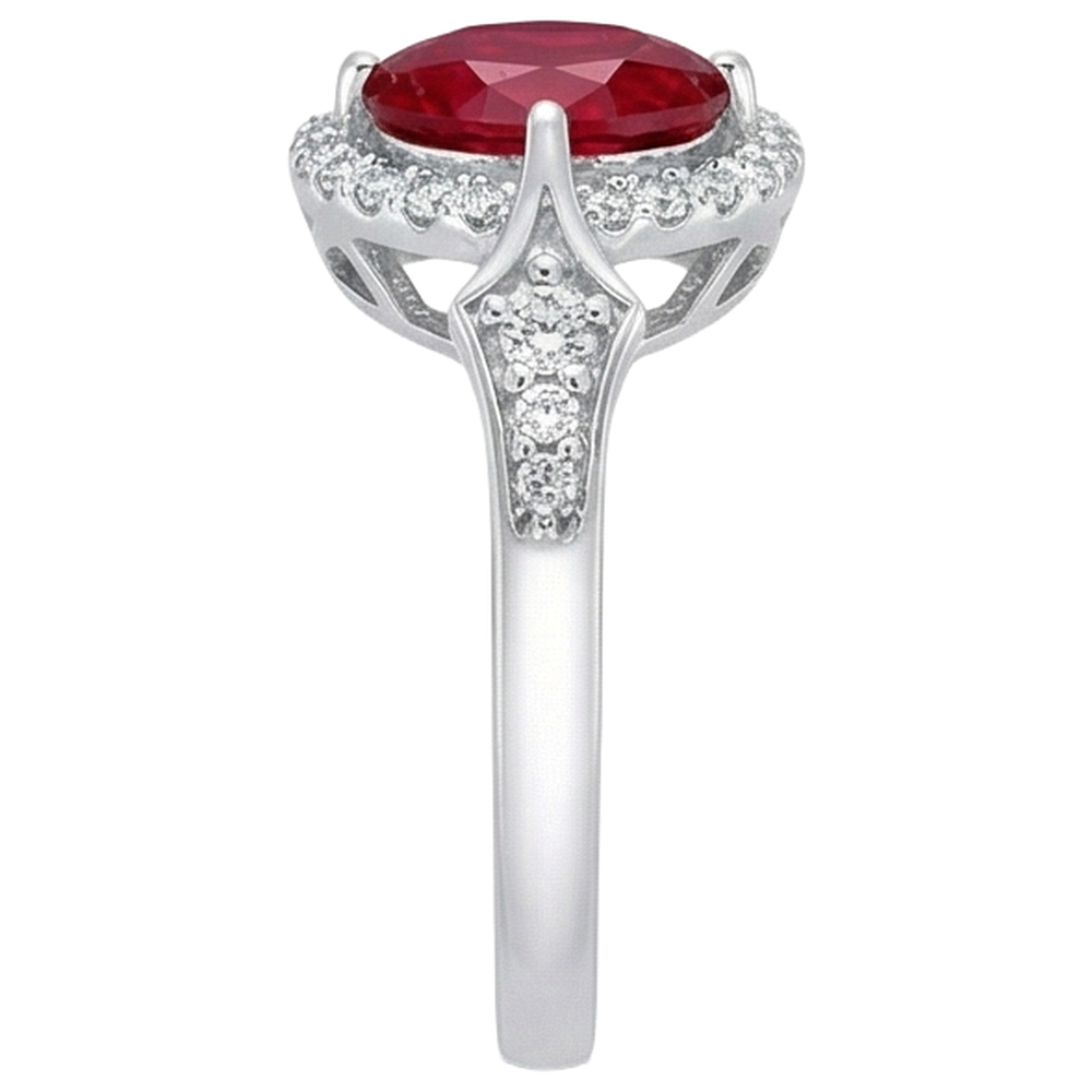 2.75 Carats Ruby And Natural Earth Mined Diamonds Wedding Ring 14K White Gold