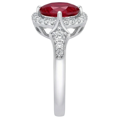 2.75 Carats Ruby And Natural Earth Mined Diamonds Wedding Ring 14K White Gold