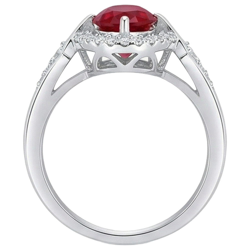 2.75 Carats Ruby And Natural Earth Mined Diamonds Wedding Ring 14K White Gold