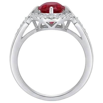 2.75 Carats Ruby And Natural Earth Mined Diamonds Wedding Ring 14K White Gold