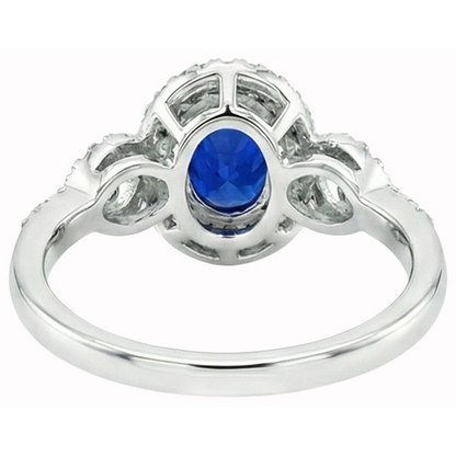 2.75 Carats White Gold Oval Ceylon Sapphire With Round Natural Earth Mined Diamond Ring