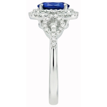 2.75 Carats White Gold Oval Ceylon Sapphire With Round Natural Earth Mined Diamond Ring