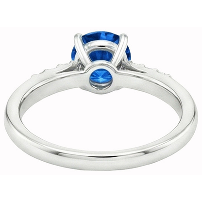 2.75 Ct. Blue Round Sapphire Gemstone Natural Earth Mined Diamond Ring
