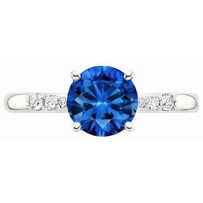 2.75 Ct. Blue Round Sapphire Gemstone Natural Earth Mined Diamond Ring