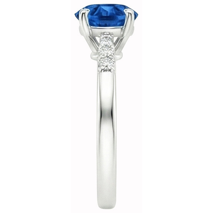 2.75 Ct. Blue Round Sapphire Gemstone Natural Earth Mined Diamond Ring