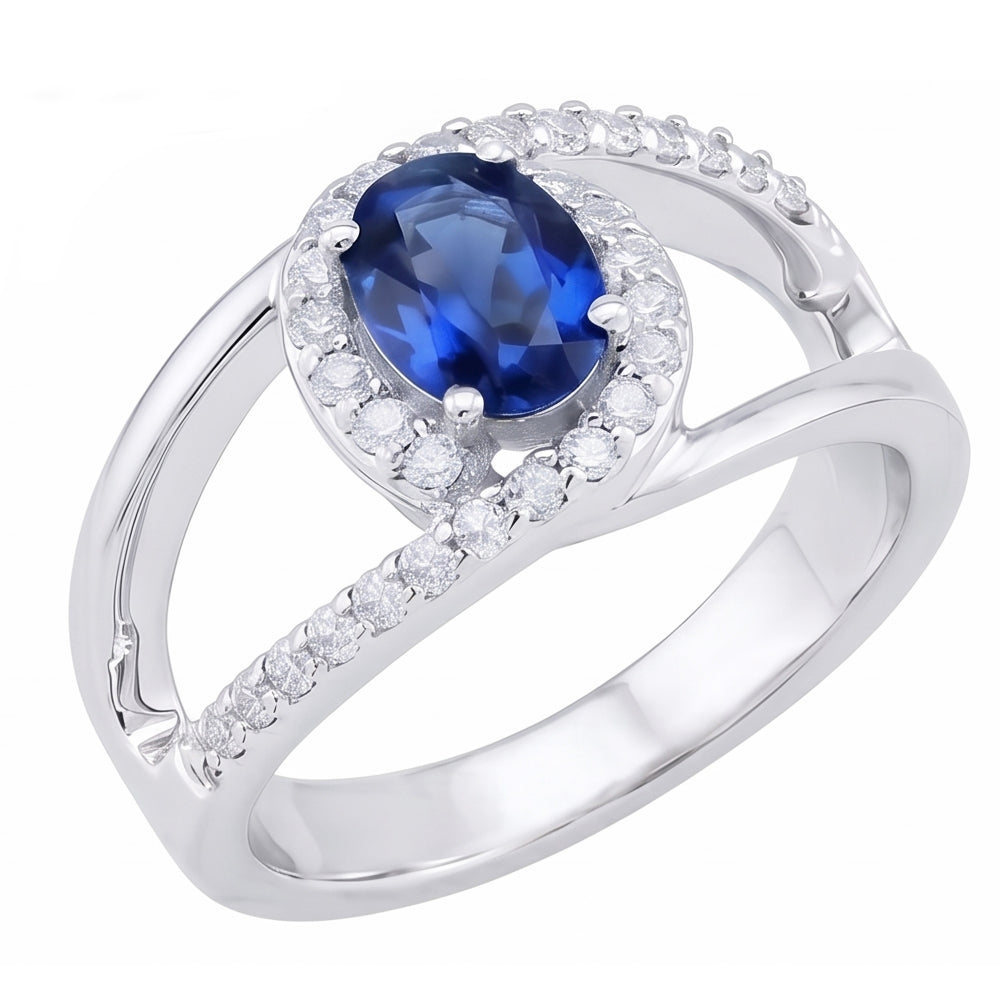 2.75 Ct Oval Ceylon Blue Sapphire And Natural Earth Mined Diamond Ring White Gold 14K