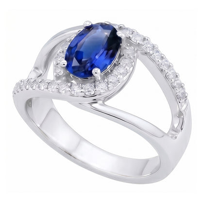 2.75 Ct Oval Ceylon Blue Sapphire And Natural Earth Mined Diamond Ring White Gold 14K