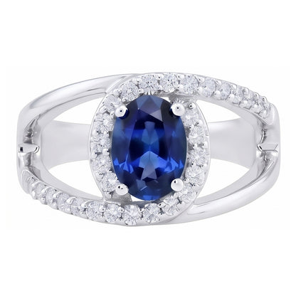 2.75 Ct Oval Ceylon Blue Sapphire And Natural Earth Mined Diamond Ring White Gold 14K