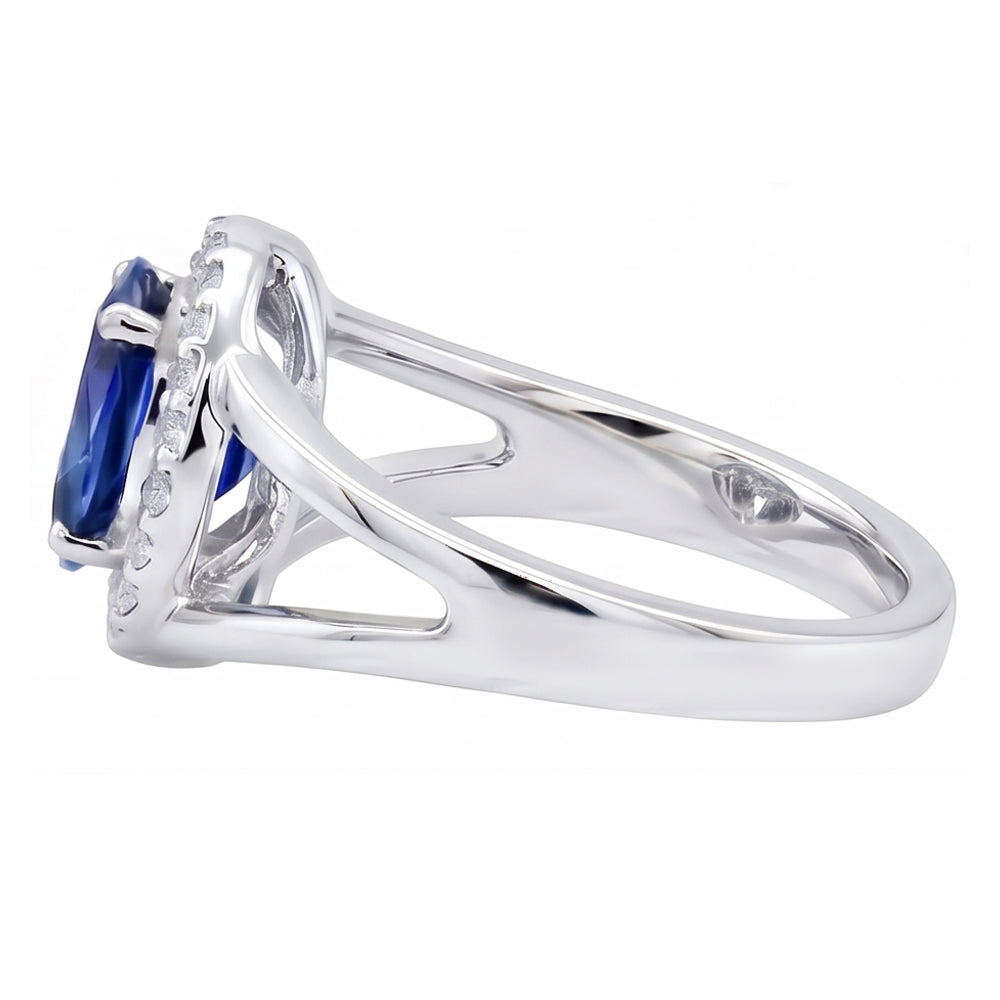 2.75 Ct Oval Ceylon Blue Sapphire And Natural Earth Mined Diamond Ring White Gold 14K