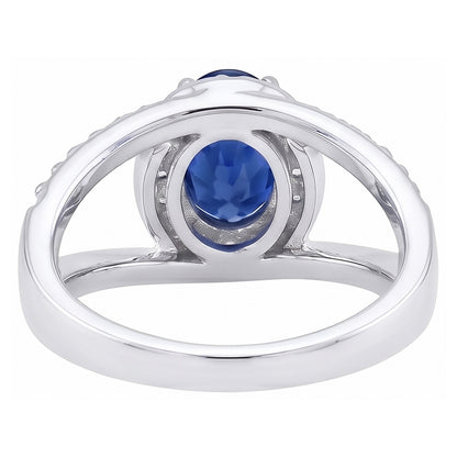 2.75 Ct Oval Ceylon Blue Sapphire And Natural Earth Mined Diamond Ring White Gold 14K