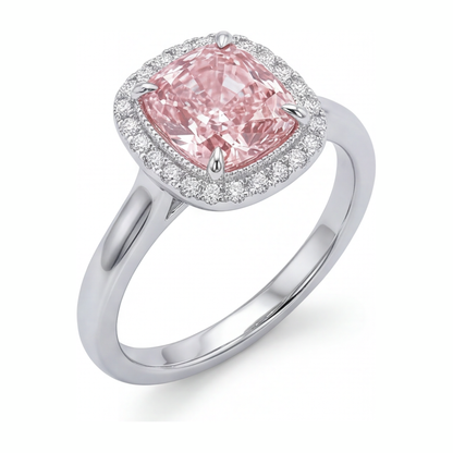 2.75 Carat Cushion Pink Lab Grown Diamond and White Diamond Halo Ring 14K White Gold