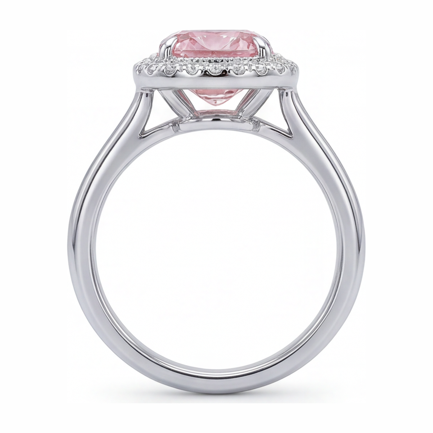 2.75 Carat Cushion Pink Lab Grown Diamond and White Diamond Halo Ring 14K White Gold