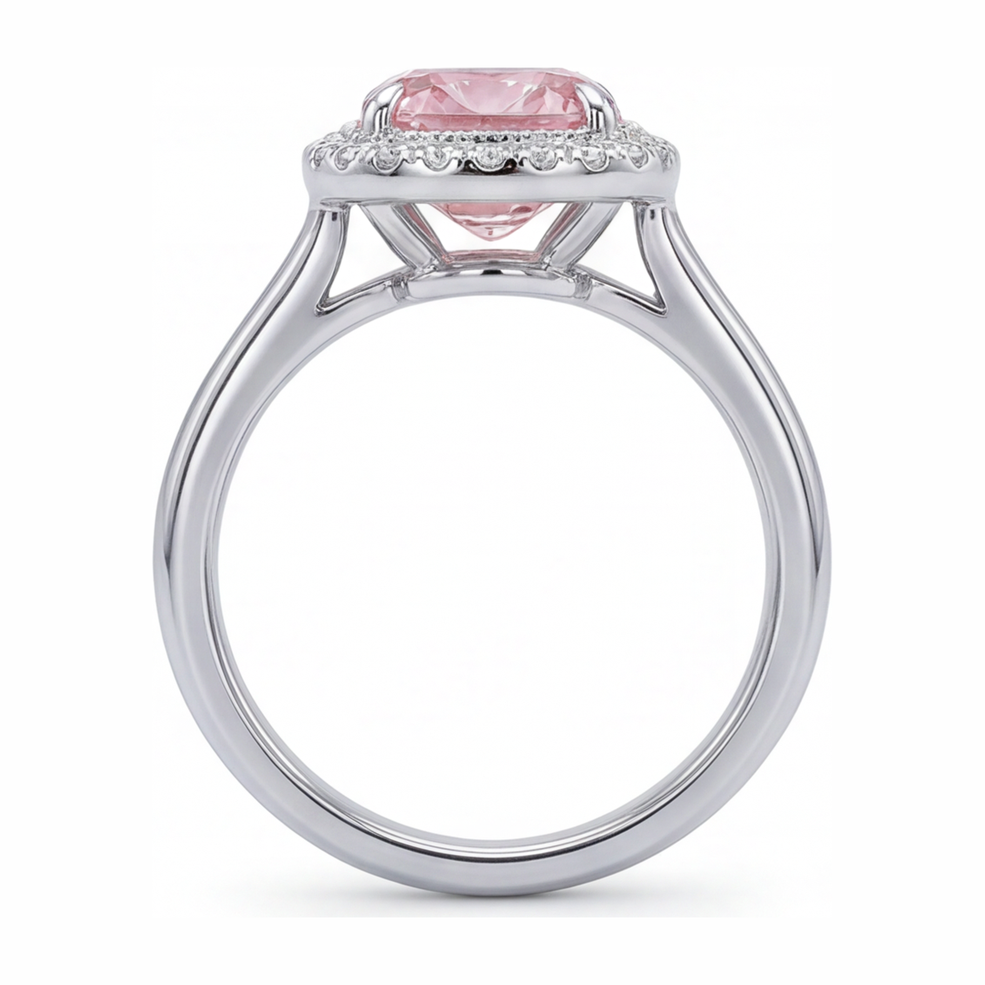 2.75 Carat Cushion Pink Lab Grown Diamond and White Diamond Halo Ring 14K White Gold