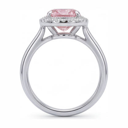 2.75 Carat Cushion Pink Lab Grown Diamond and White Diamond Halo Ring 14K White Gold